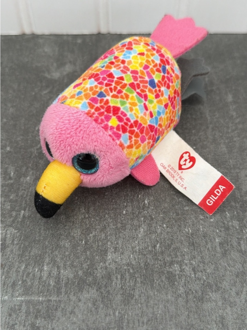 Ty Gilda Plush Mosaic Bird Toy - Pink, Yellow, Black, Blue